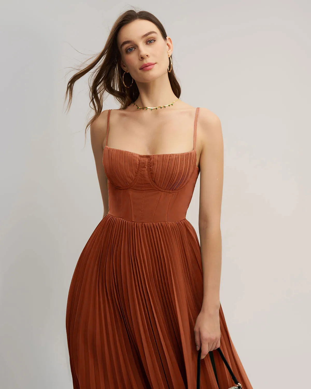 Caramel Sweetheart Neck Flowy Slip Maxi Dress sold by rihoas product image thumbnail 3