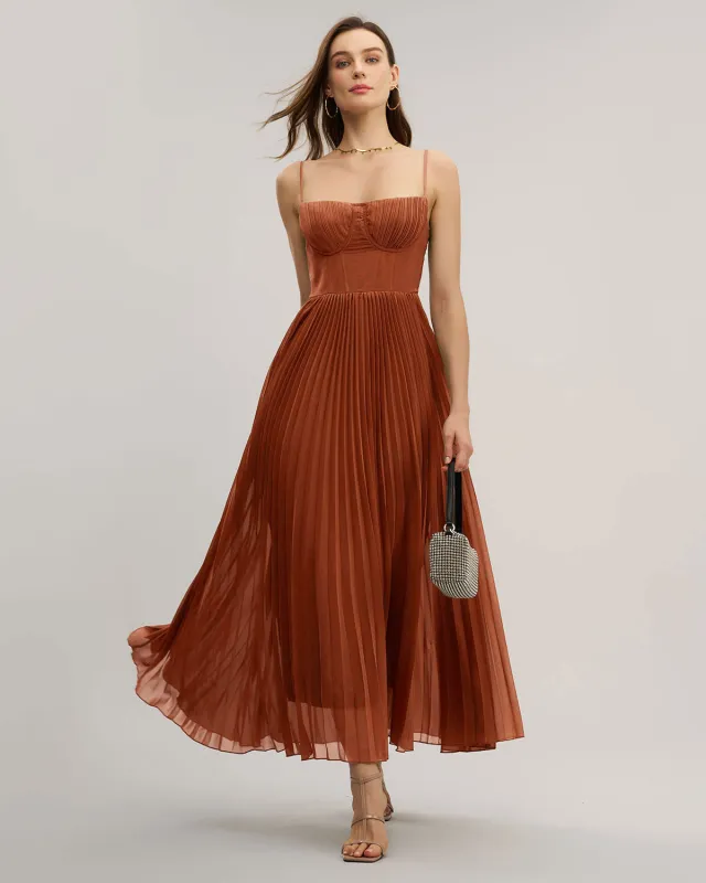 Caramel Sweetheart Neck Flowy Slip Maxi Dress sold by rihoas