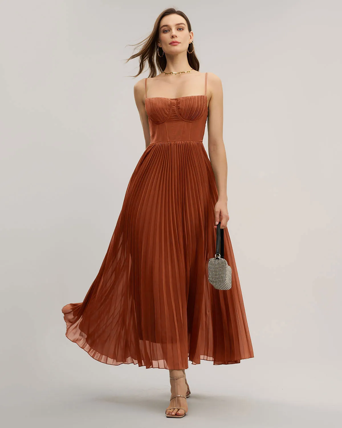 Caramel Sweetheart Neck Flowy Slip Maxi Dress sold by rihoas