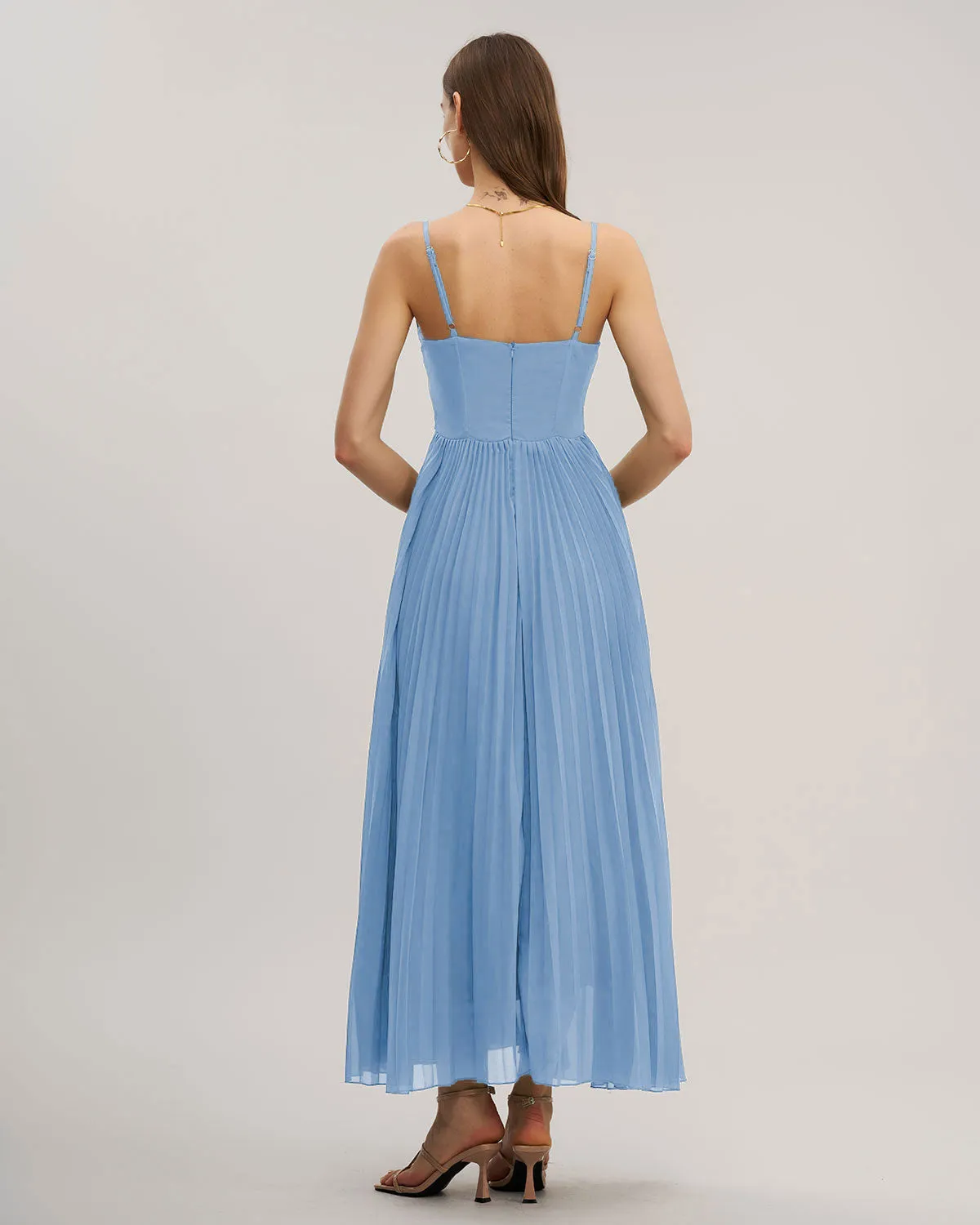 Blue Sweetheart Neck Flowy Slip Maxi Dress sold by rihoas product image thumbnail 5