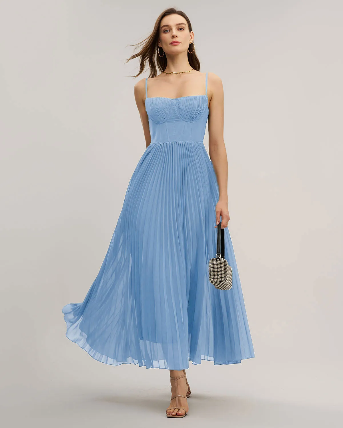 Blue Sweetheart Neck Flowy Slip Maxi Dress sold by rihoas product image thumbnail 2