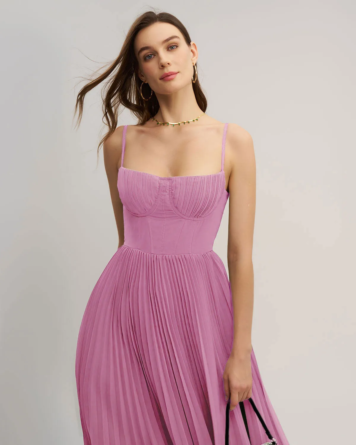 Pink Sweetheart Neck Flowy Slip Maxi Dress sold by rihoas product image thumbnail 4
