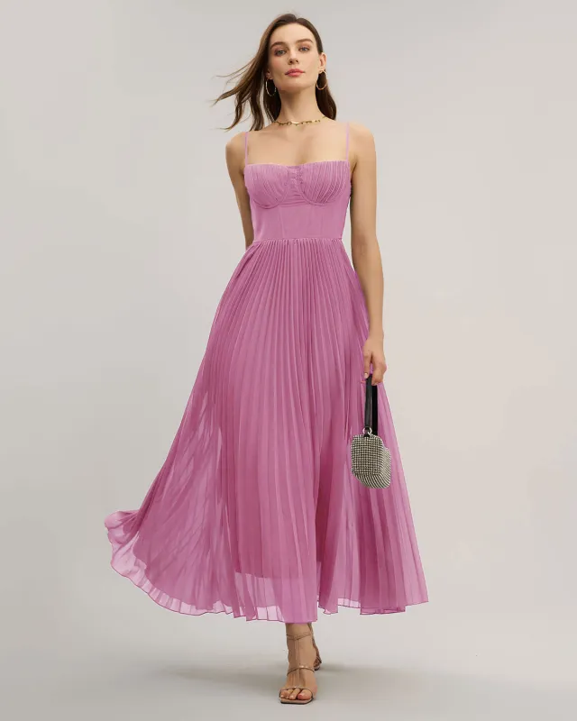 Pink Sweetheart Neck Flowy Slip Maxi Dress sold by rihoas