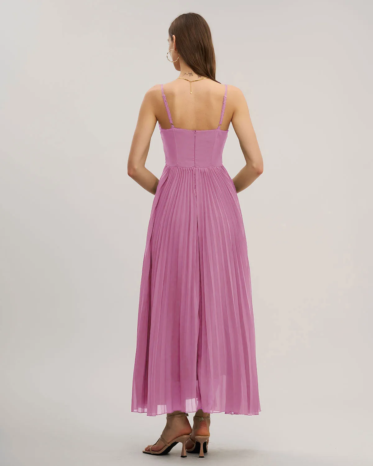 Pink Sweetheart Neck Flowy Slip Maxi Dress sold by rihoas product image thumbnail 5