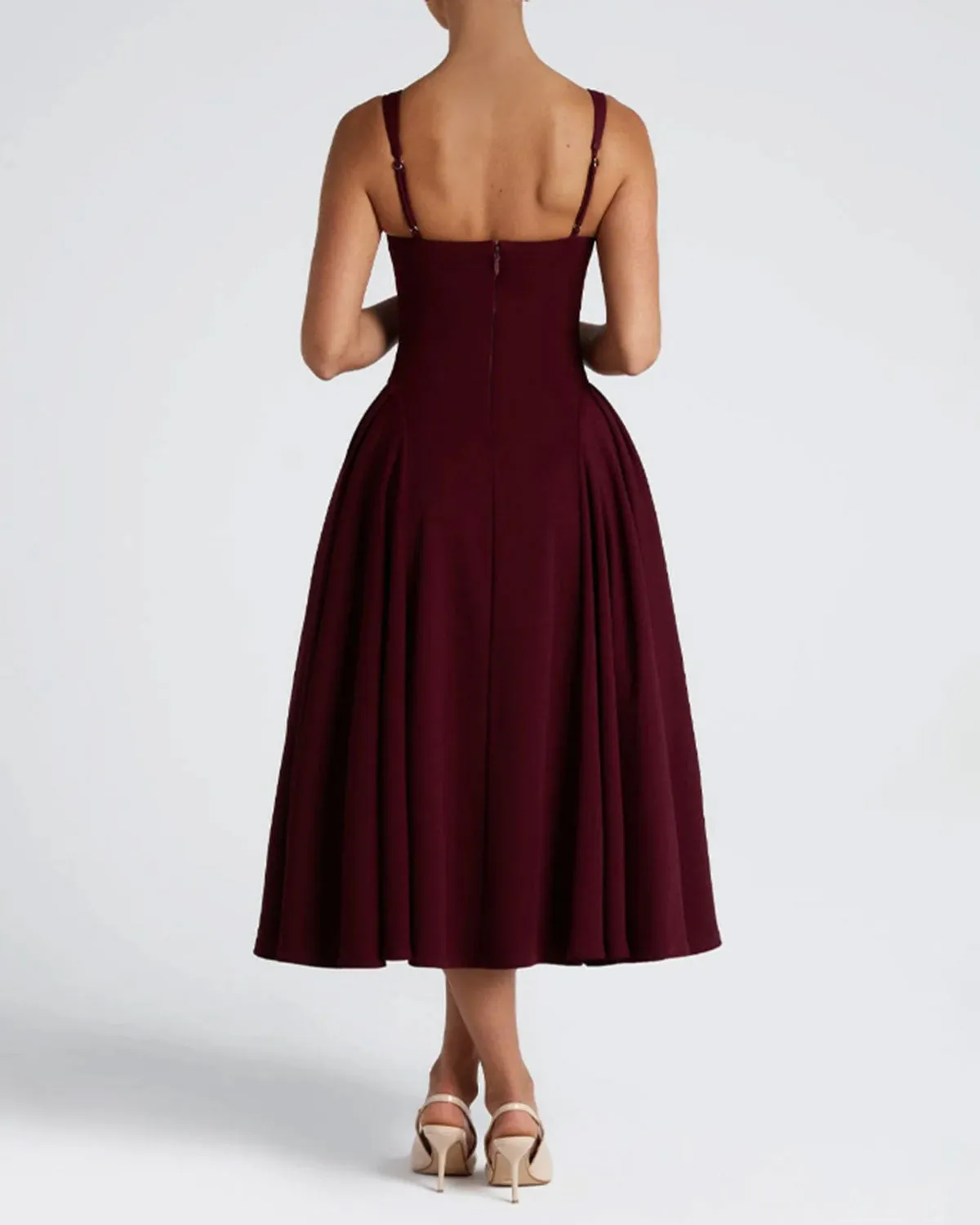 Red Square Neck A-Line Slip Midi Dress sold by rihoas product image thumbnail 5