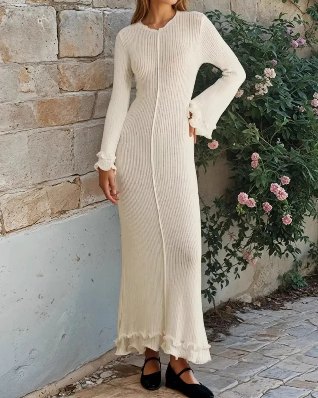 White Bell Sleeve Bodycon Sweater Dress sold by rihoas