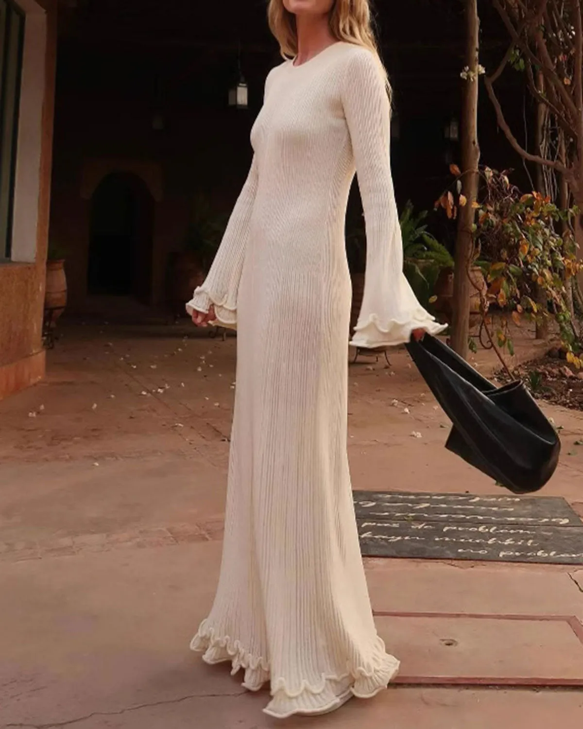 White Bell Sleeve Bodycon Sweater Dress sold by rihoas product image thumbnail 3