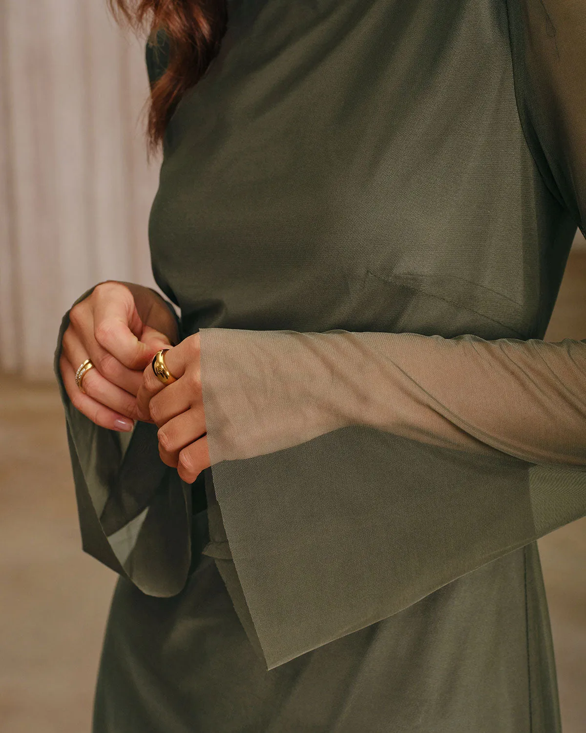 Green Mesh Boat Neck A-Line Mini Dress sold by rihoas product image thumbnail 2