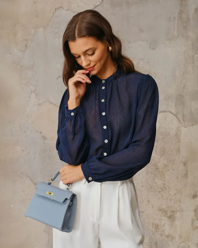 Navy Round Neck Ruched Blouse sold by rihoas