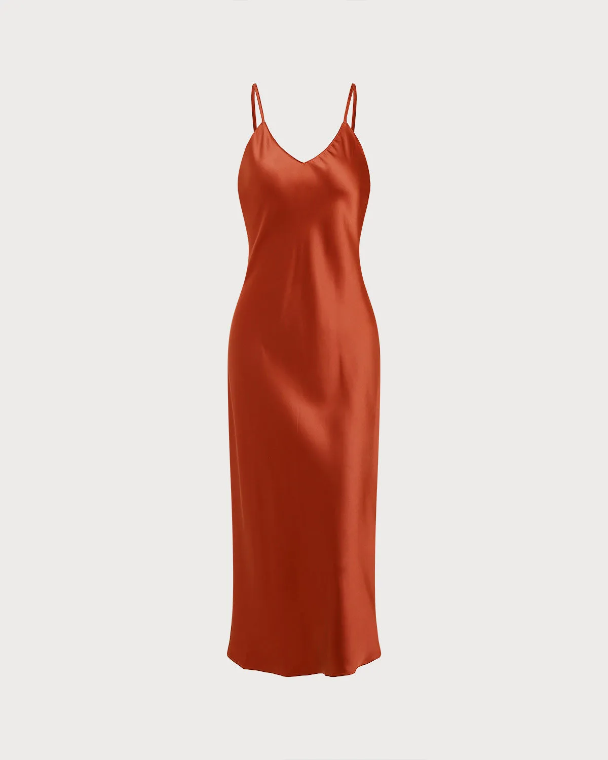 Brick Red Satin Slip Maxi Dress sold by rihoas