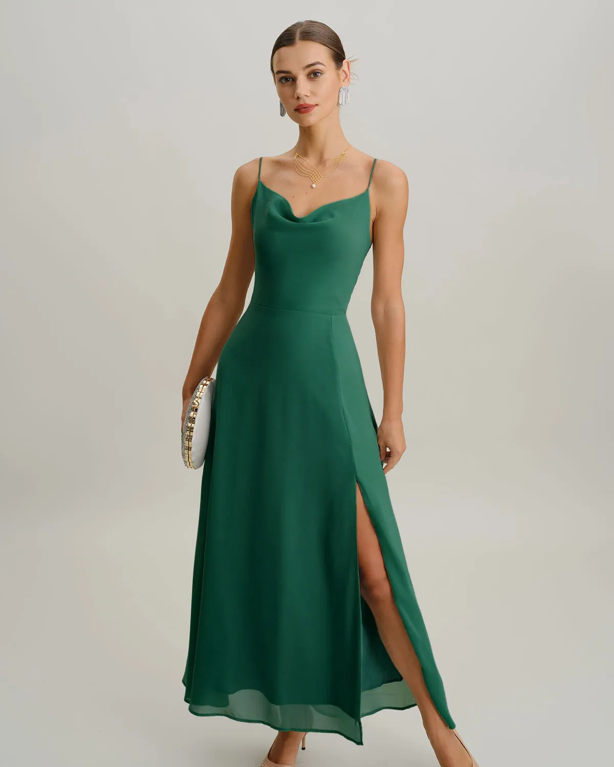 Green Cowl Neck Slip Maxi Dress sold by rihoas product image thumbnail 2