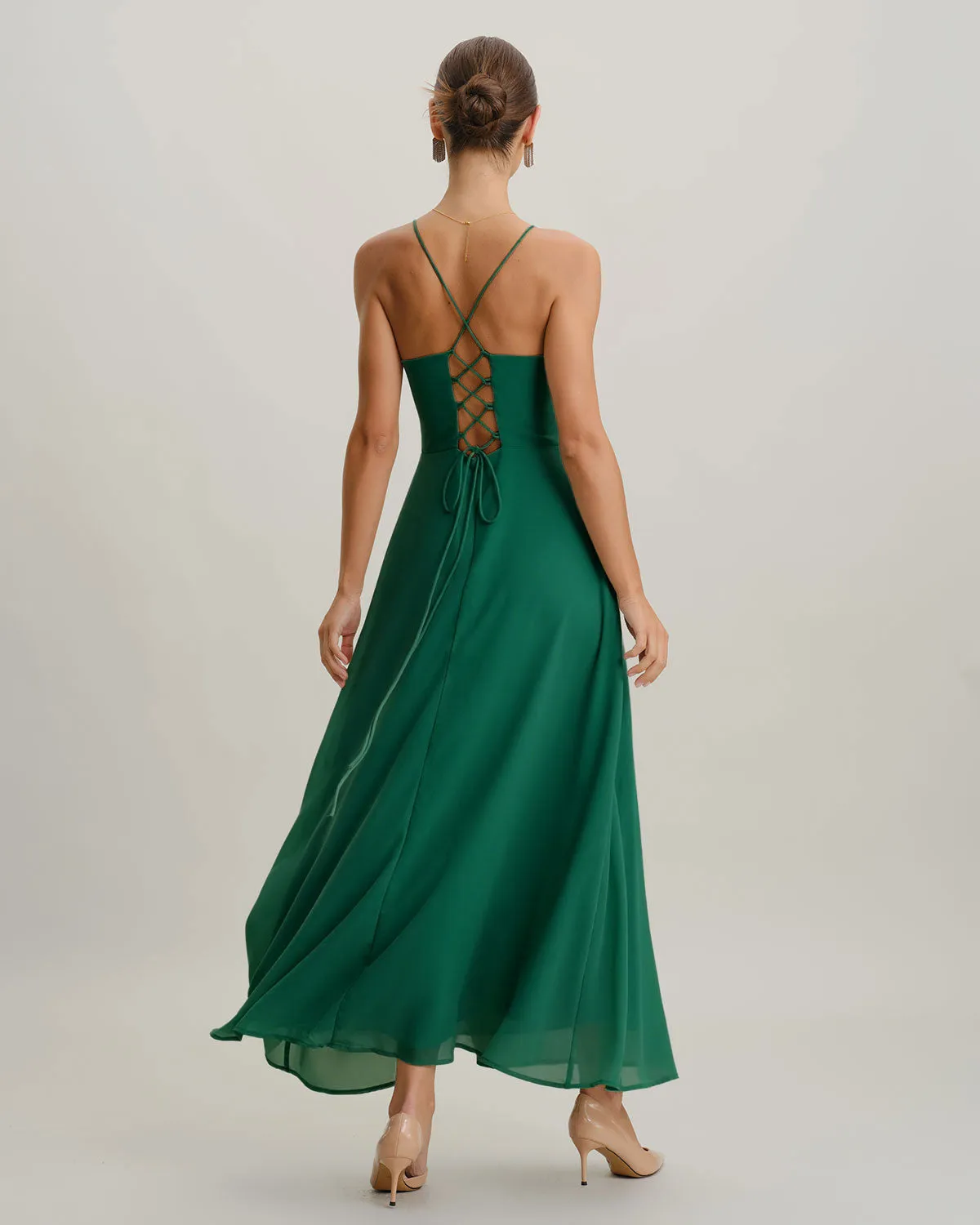 Green Cowl Neck Slip Maxi Dress sold by rihoas product image thumbnail 4
