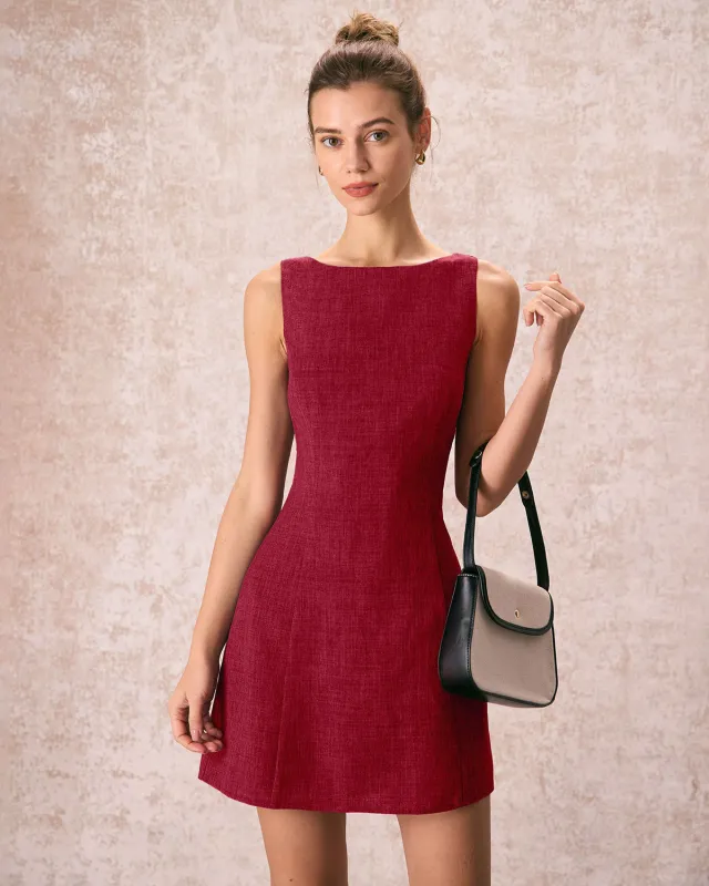 Red Boat Neck A-Line Sleeveless Mini Dress sold by rihoas