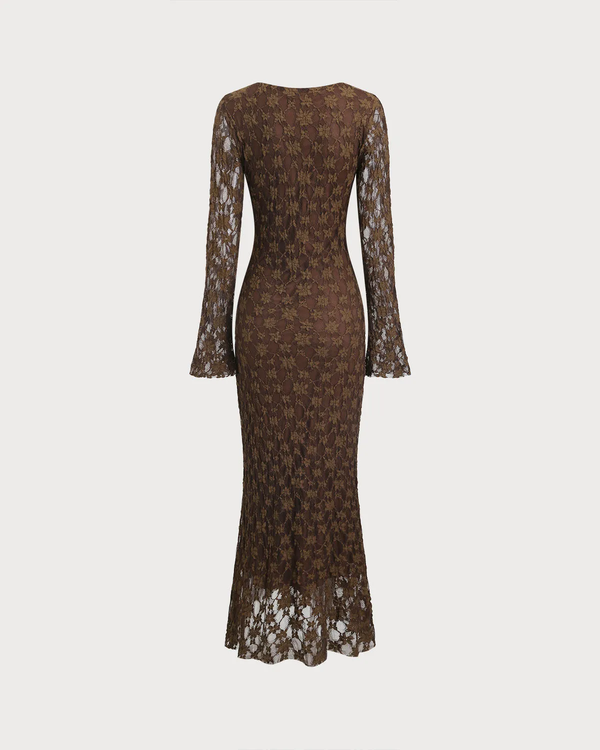 Brown Floral Bell Sleeve Maxi Dress sold by rihoas product image thumbnail 2