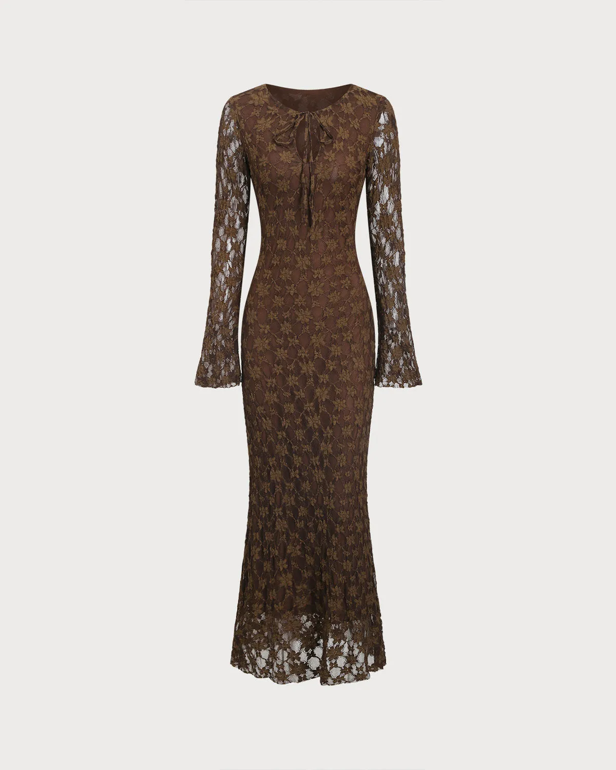 Brown Floral Bell Sleeve Maxi Dress sold by rihoas