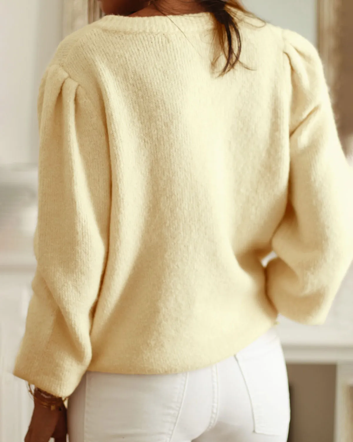 Apricot Round Neck Knit Cardigan sold by rihoas product image thumbnail 3