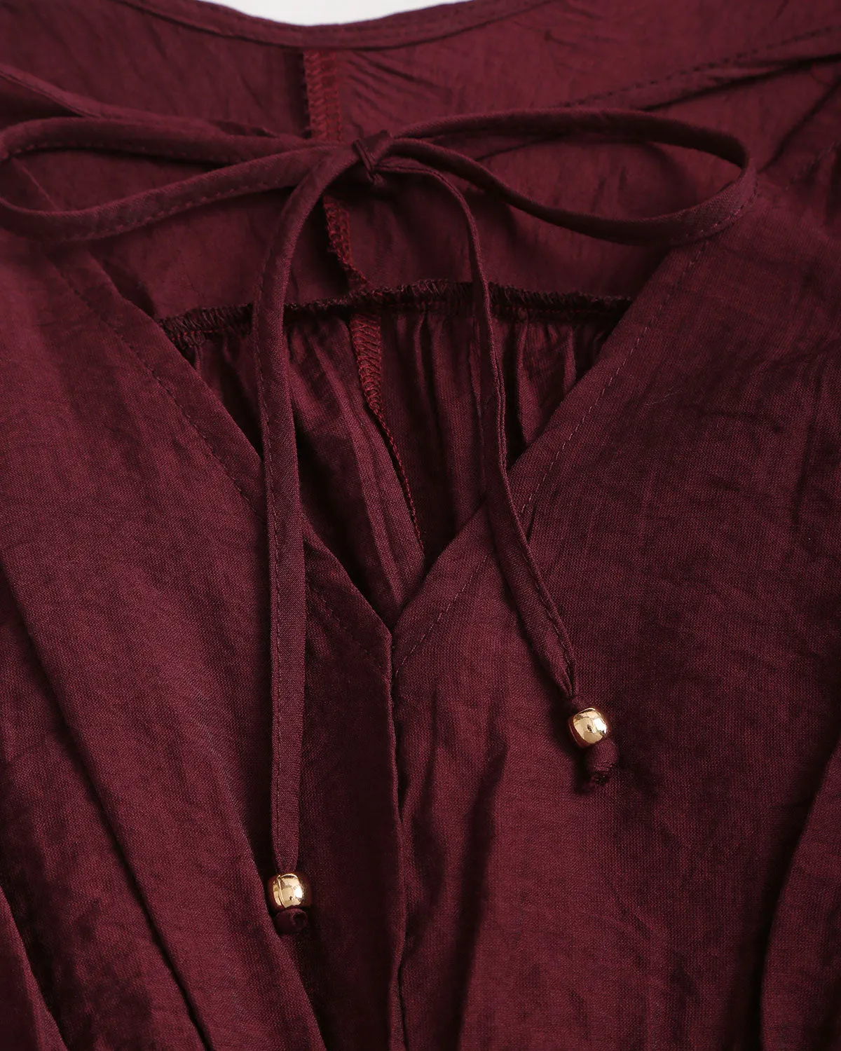 Wine Red V Neck Shirred Blouse sold by rihoas product image thumbnail 3