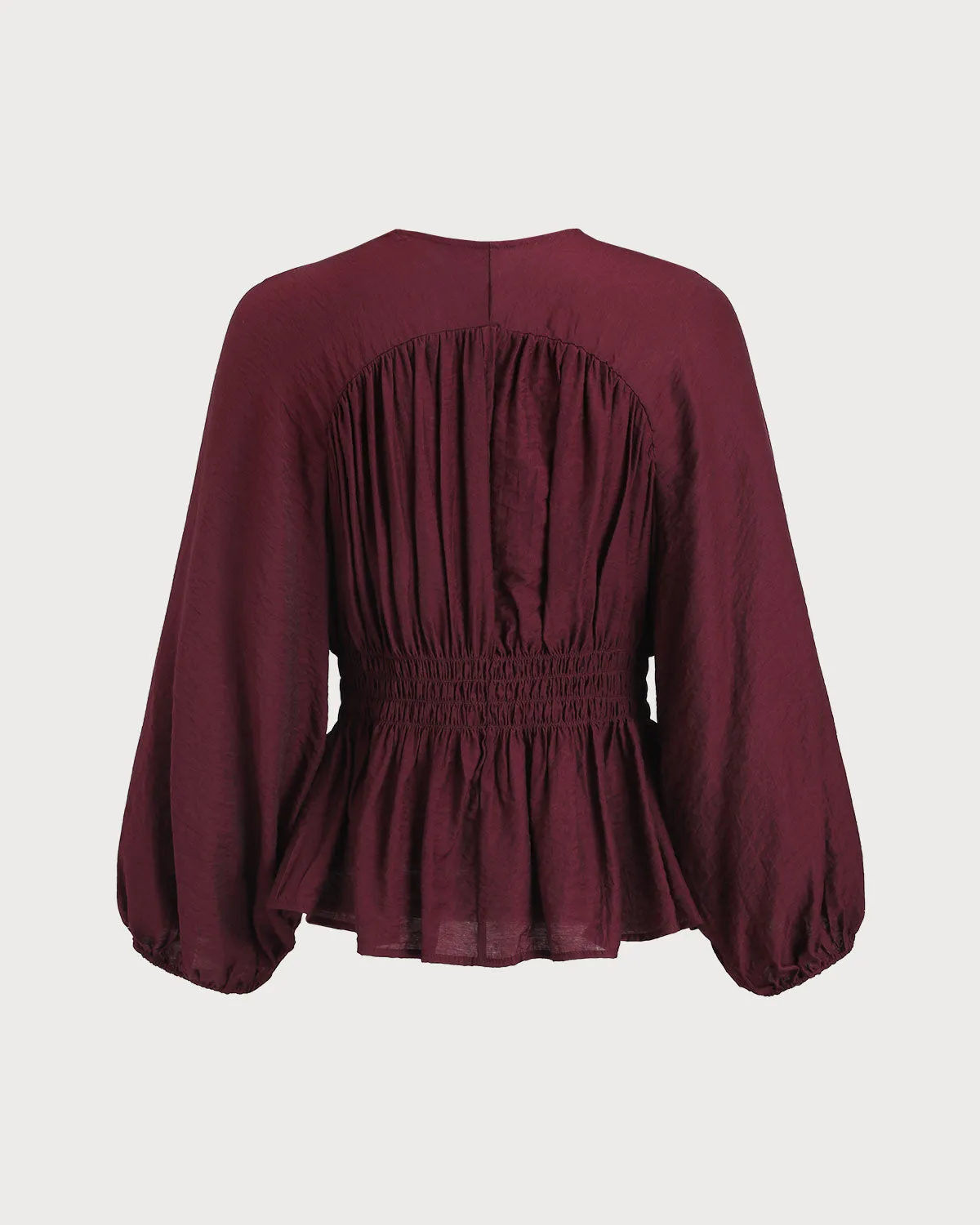 Wine Red V Neck Shirred Blouse sold by rihoas product image thumbnail 2