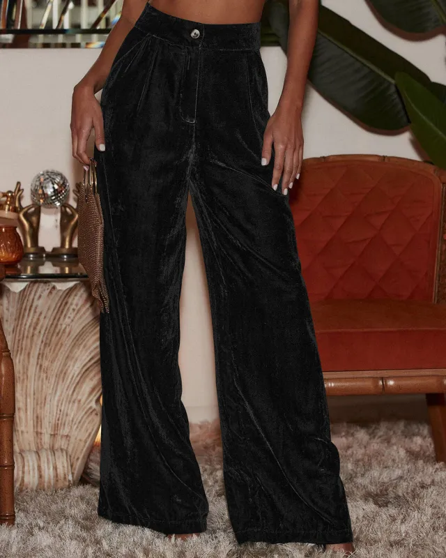 Black Velour Natural Waisted Straight Pants sold by rihoas