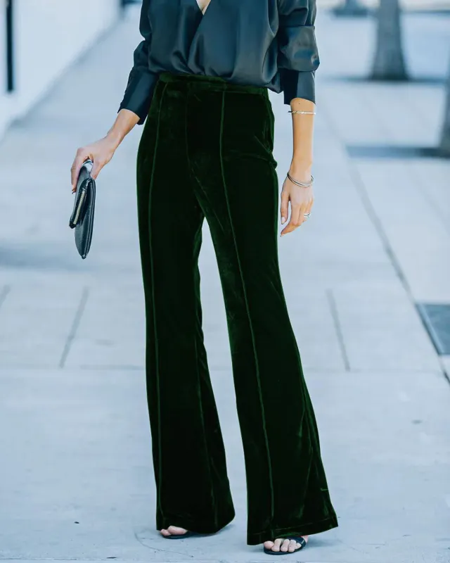 Green Velour Natural Waisted Casual Pants sold by rihoas