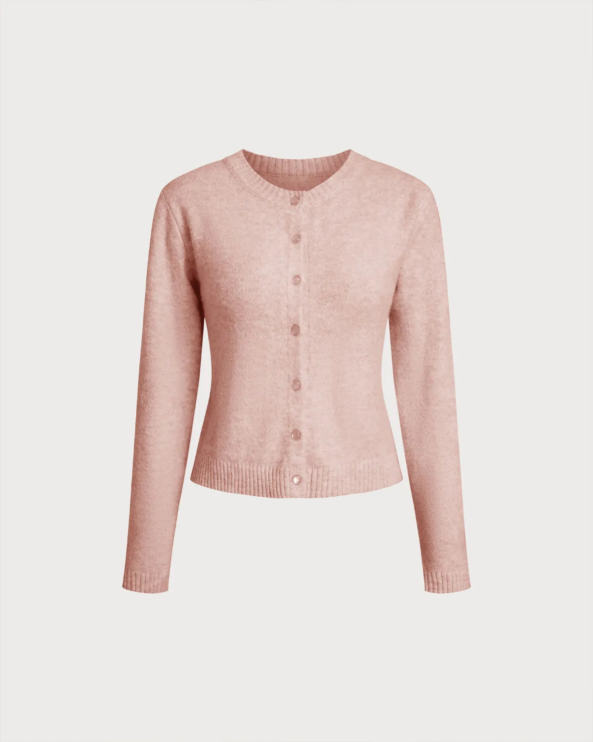 Pink Round Neck Knit Cardigan sold by rihoas product image thumbnail 5