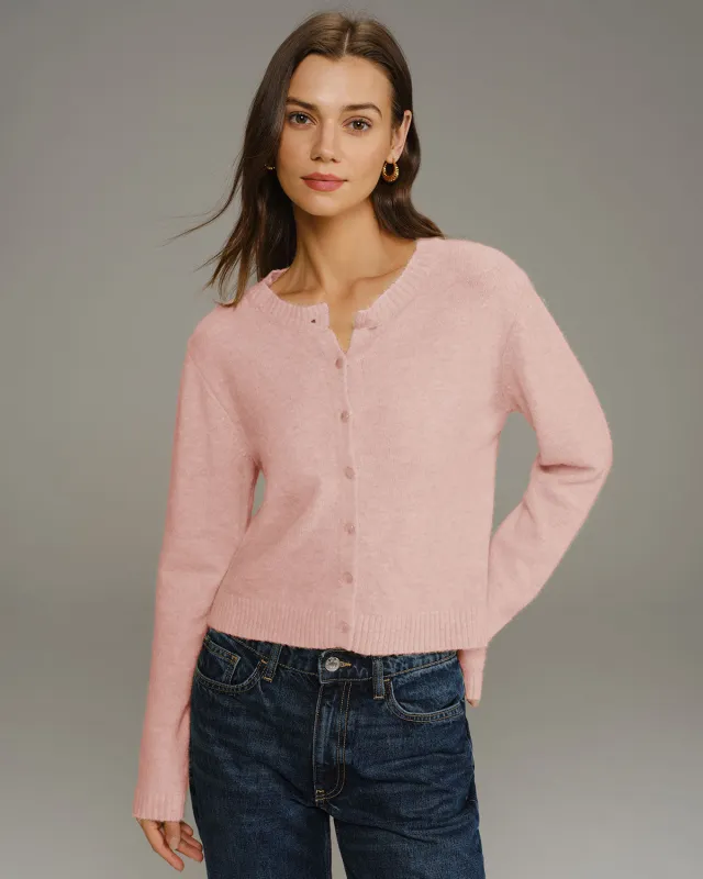 Pink Round Neck Knit Cardigan sold by rihoas