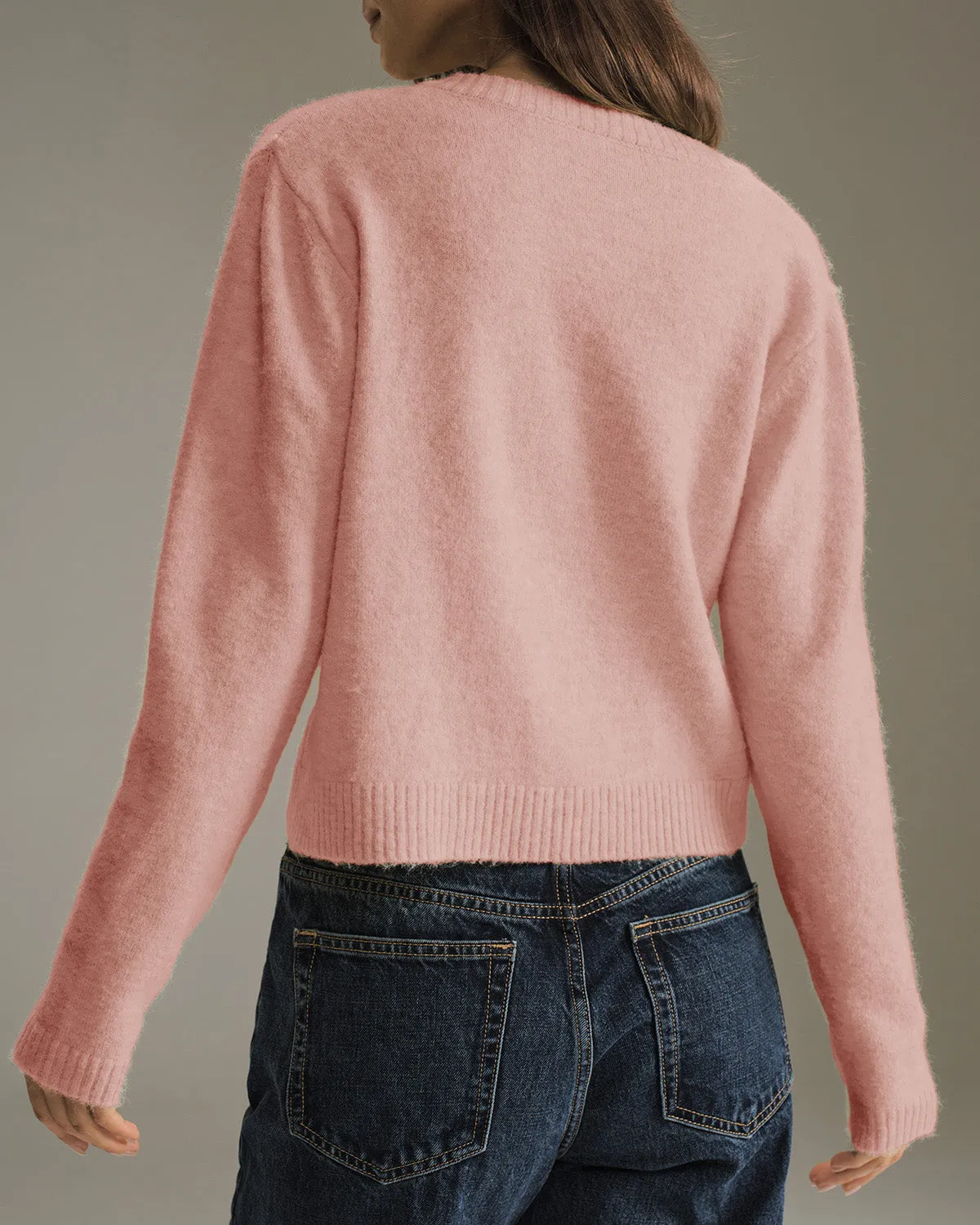 Pink Round Neck Knit Cardigan sold by rihoas product image thumbnail 3
