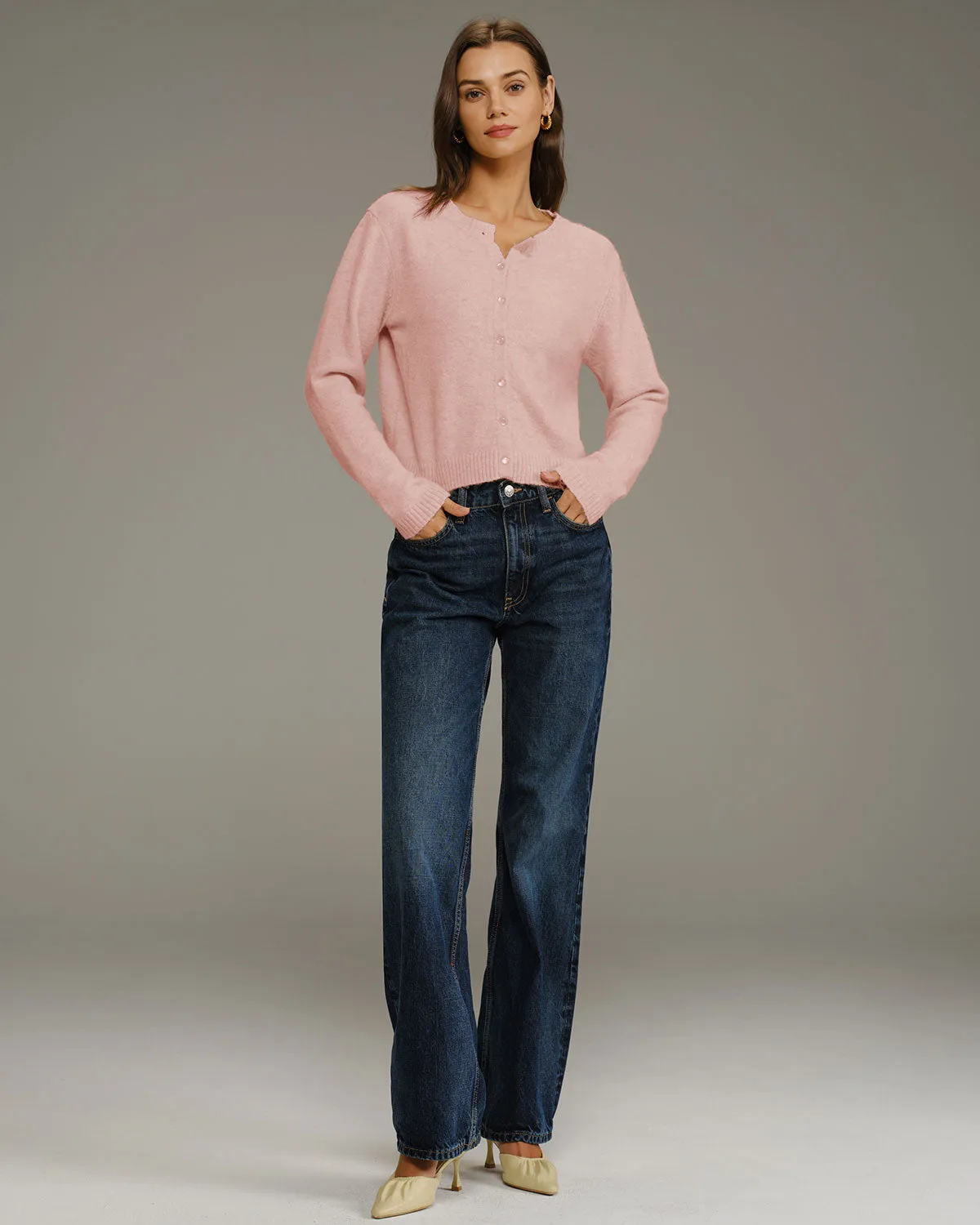 Pink Round Neck Knit Cardigan sold by rihoas product image thumbnail 4