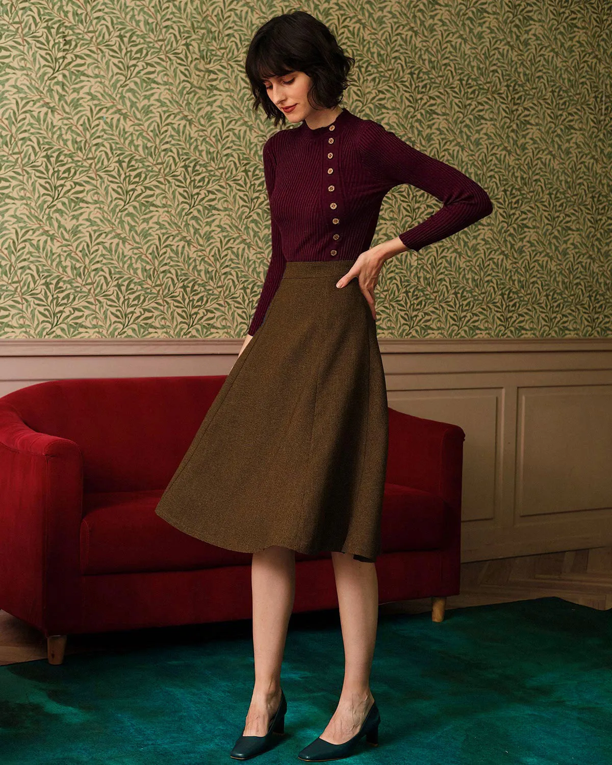 Wine Red Mock Neck Ribbed Knit Tee sold by rihoas product image thumbnail 4