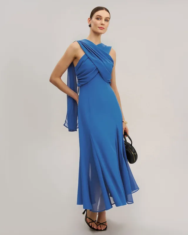 Blue Strapless Flowy Maxi Dress sold by rihoas