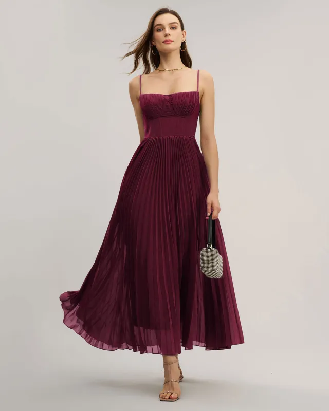Wine Red Sweetheart Neck Flowy Maxi Dress sold by rihoas