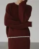 Wine Red Round Neck Knit Skirt Suit sold by rihoas