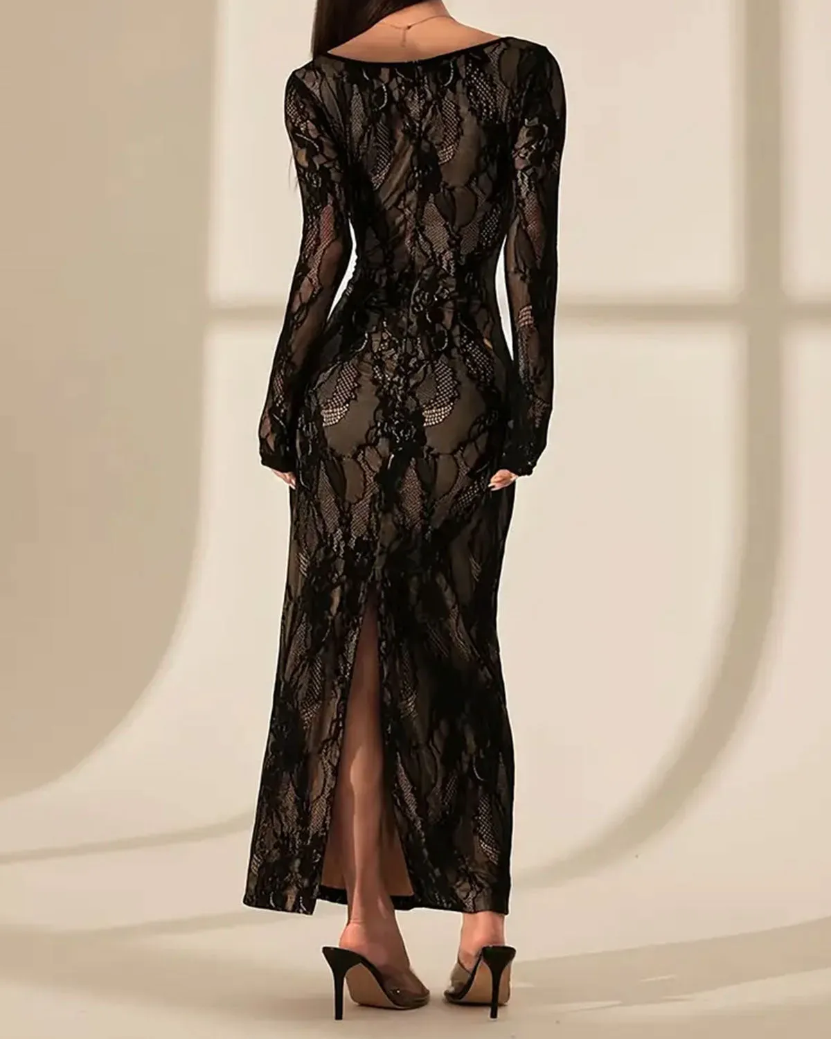Black Lace See Through Bodycon Maxi Dress sold by rihoas product image thumbnail 5