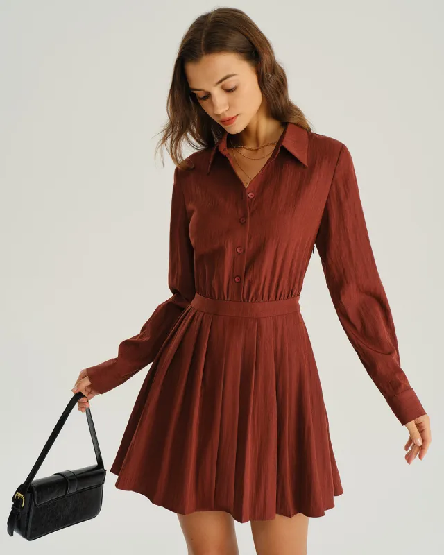 Brick Red A-Line Pleated Mini Dress sold by rihoas