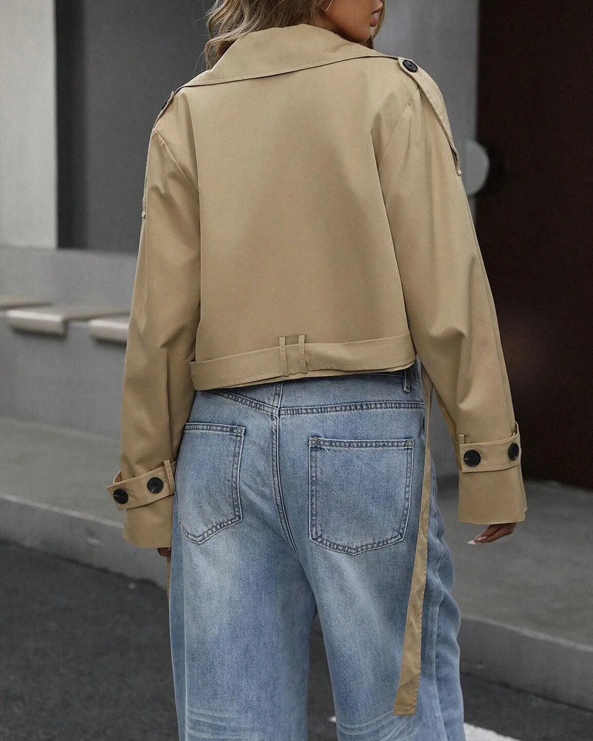 Khaki Double Breasted Jacket sold by rihoas product image thumbnail 3