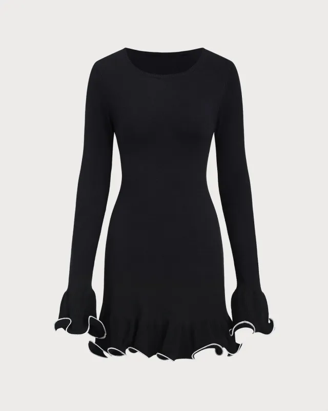 Black Contrasting Bell Sleeve Sweater Dress sold by rihoas