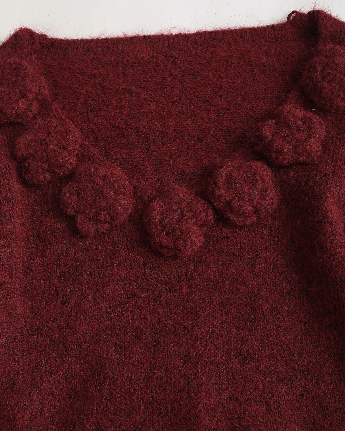 Wine Red V Neck Bell Sleeve Sweater sold by rihoas product image thumbnail 3