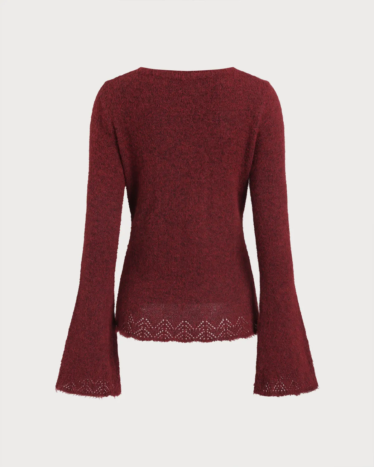 Wine Red V Neck Bell Sleeve Sweater sold by rihoas product image thumbnail 2