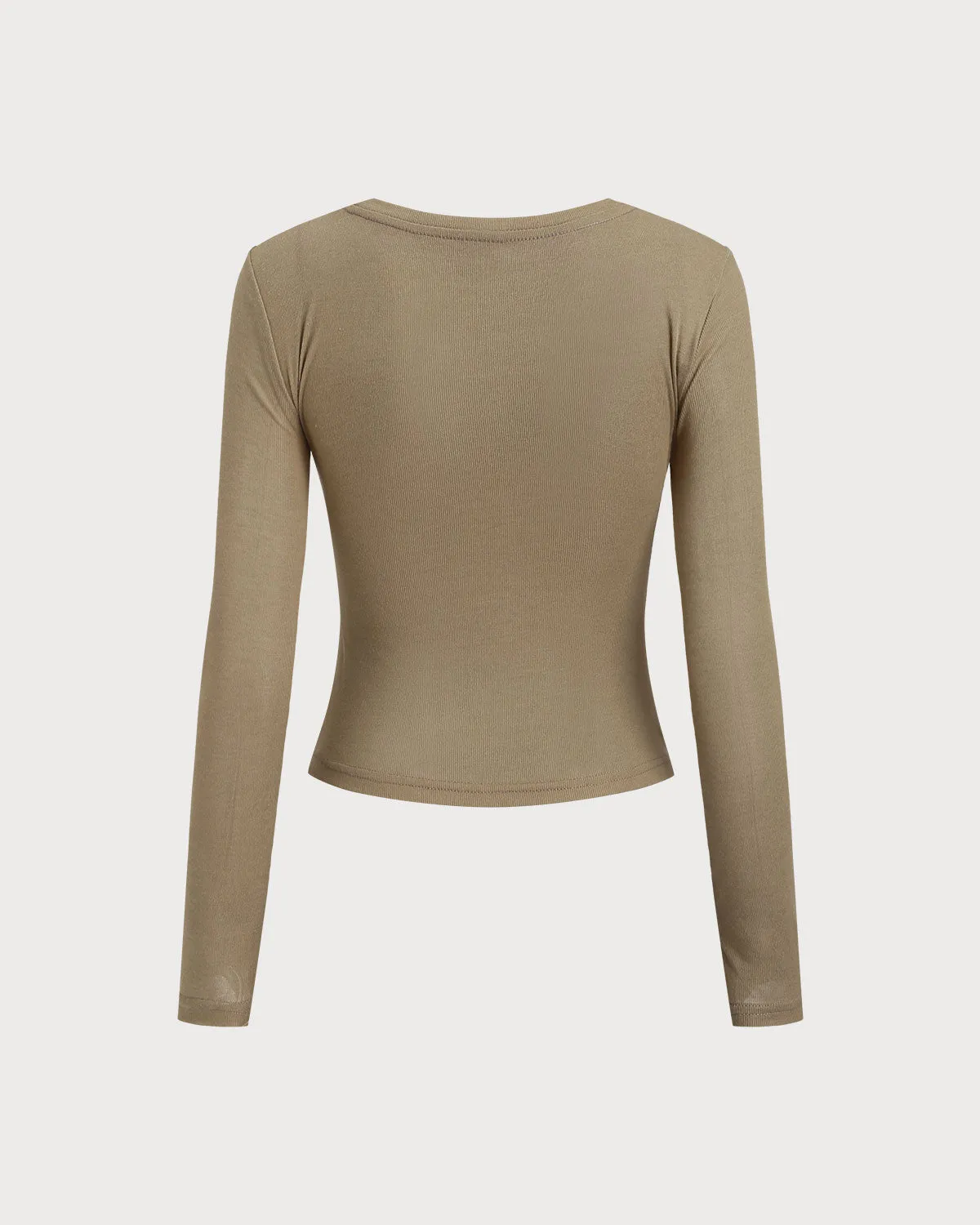 Khaki Knit Round Neck Ruched Tee sold by rihoas product image thumbnail 2