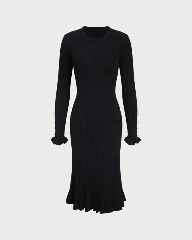 Black A-Line Ruffle Sweater Dress sold by rihoas