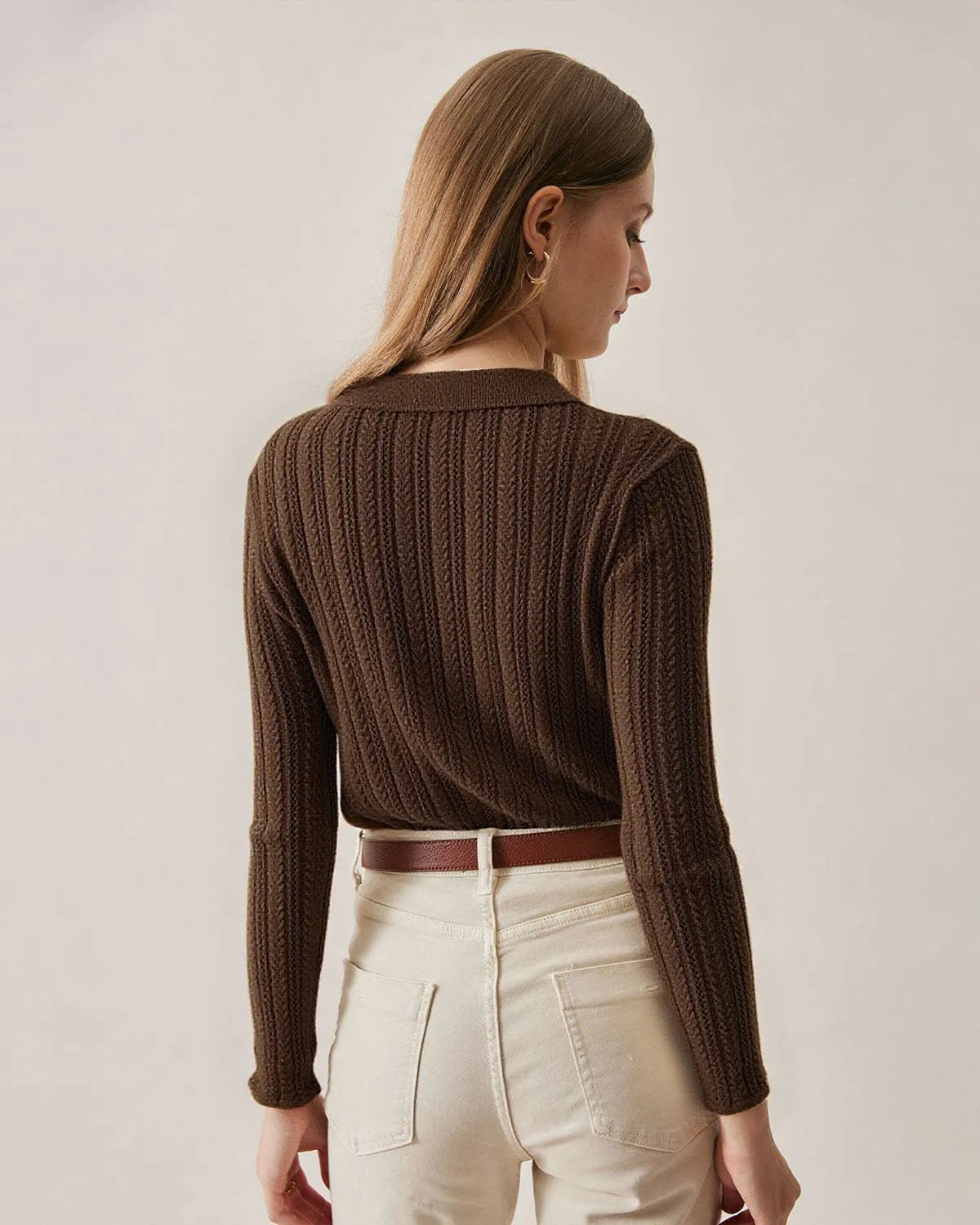 Coffee Ribbed Knit Slim Cardigan sold by rihoas product image thumbnail 3