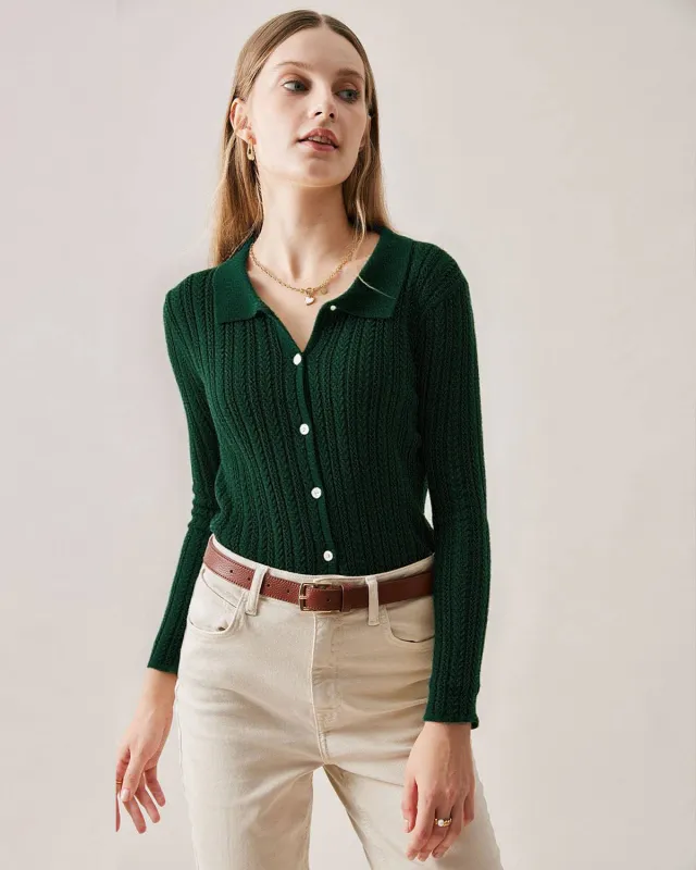 Green Ribbed Knit Slim Cardigan sold by rihoas