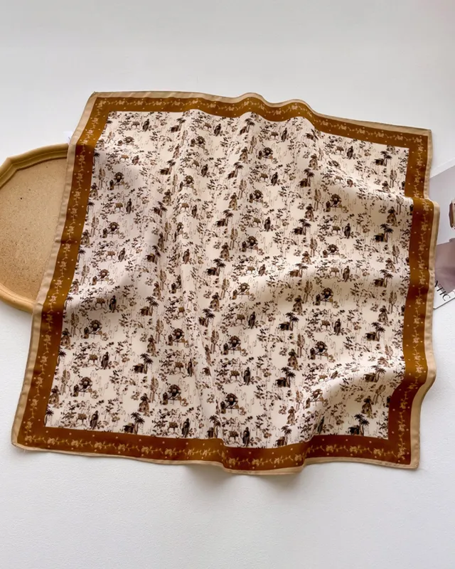 Apricot Floral Faux Silk Scarf sold by rihoas