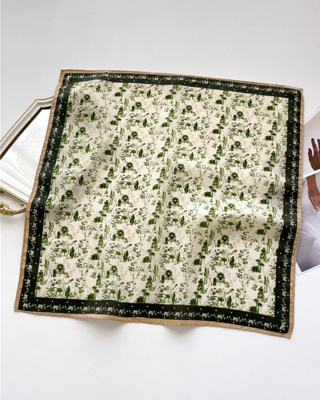 Green Floral Faux Silk Scarf sold by rihoas