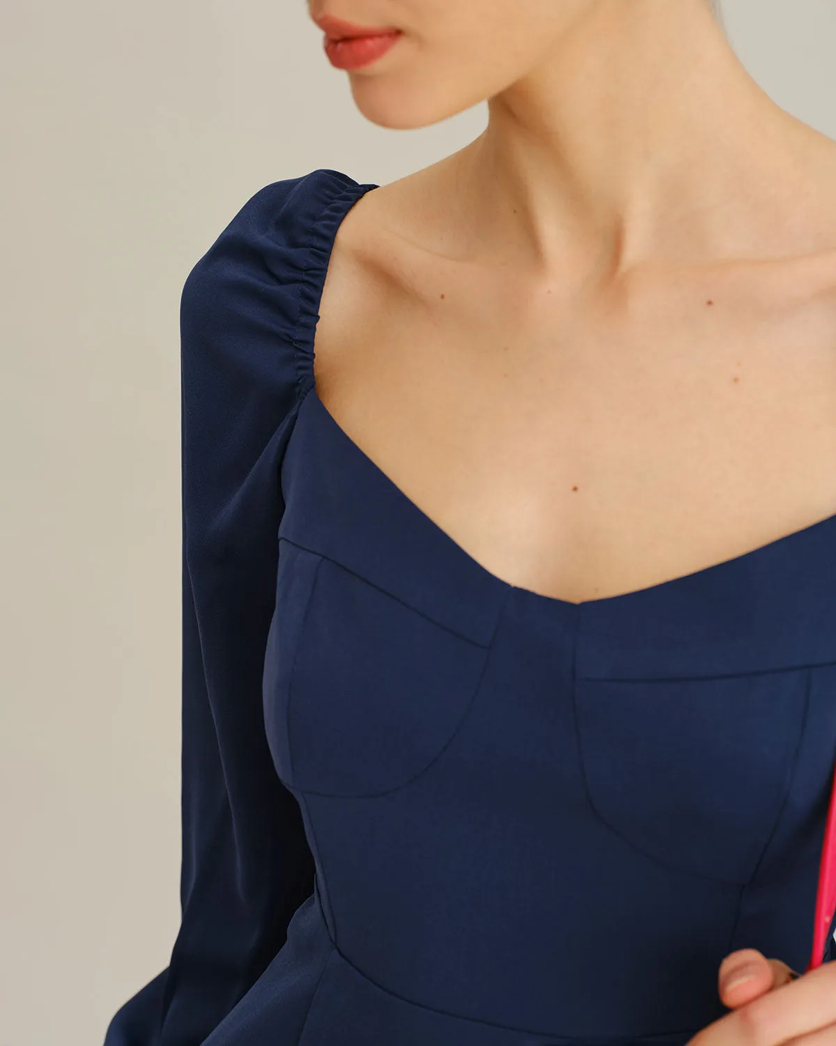 Navy Puffed Sleeve A-Line Mini Dress sold by rihoas product image thumbnail 2