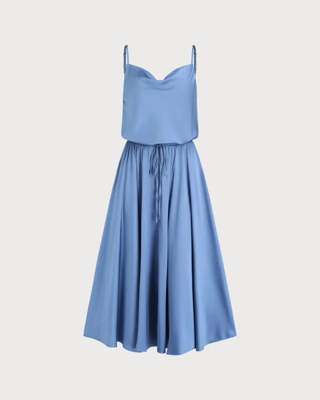 Blue Cowl Neck Slip Midi Dress sold by rihoas