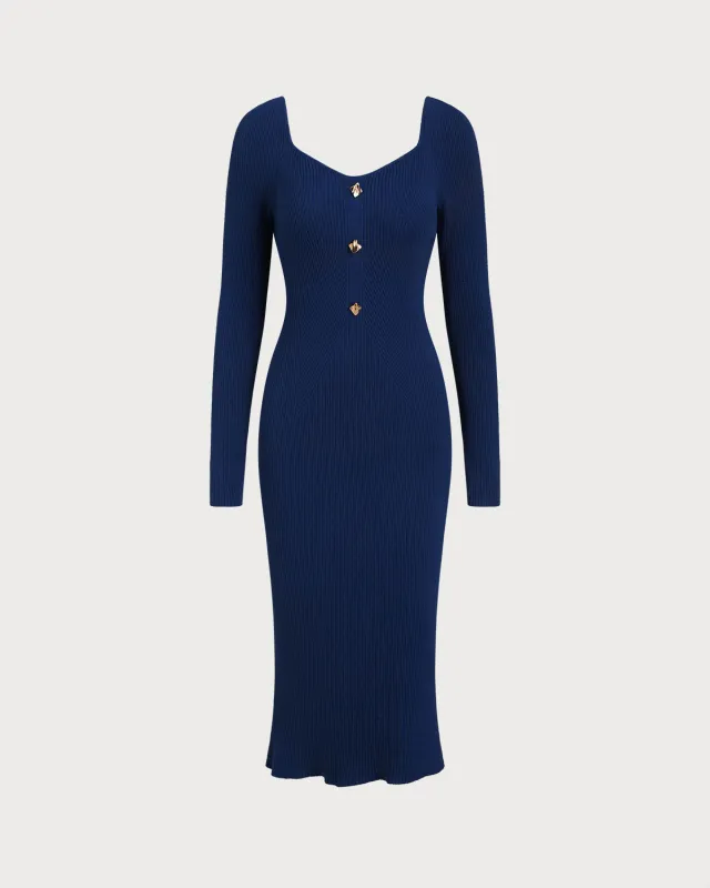 Navy Sweetheart Neck Bodycon Sweater Dress sold by rihoas