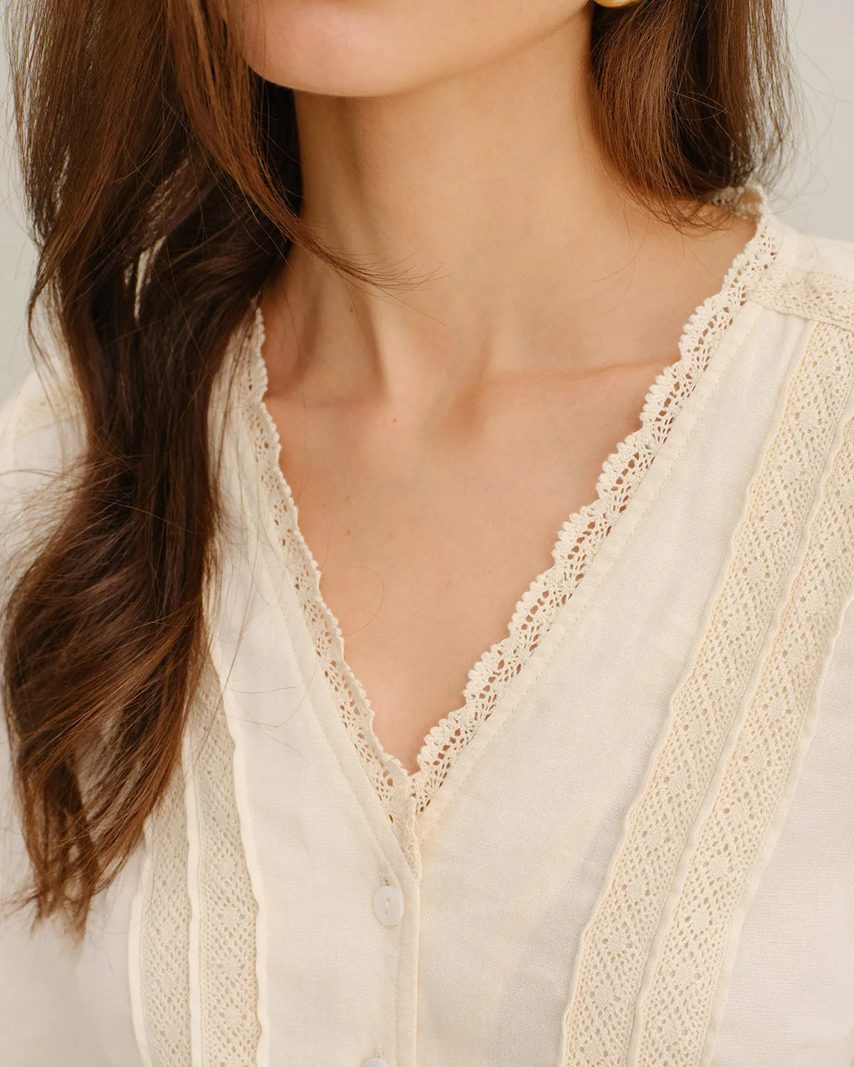 Apricot V Neck Lace Shirt sold by rihoas product image thumbnail 2