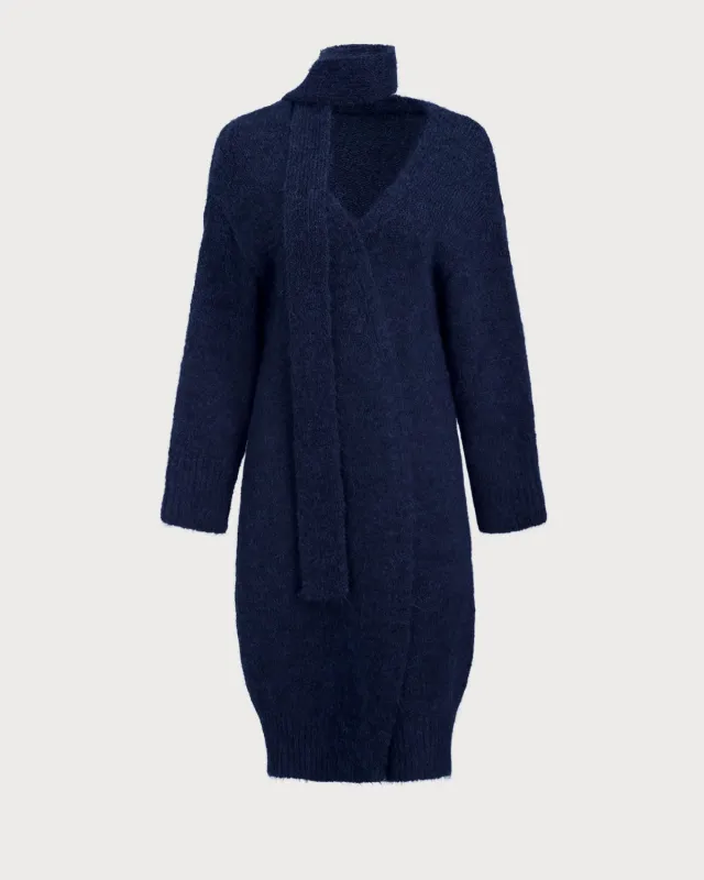 Blue V Neck Long Knit Cardigan sold by rihoas