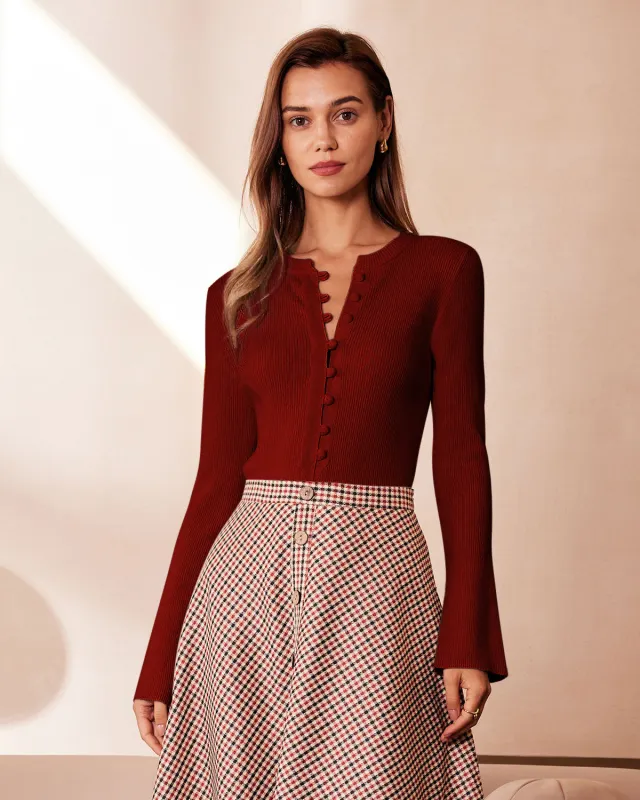 Red Bell Sleeve Ribbed Knit Tee sold by rihoas